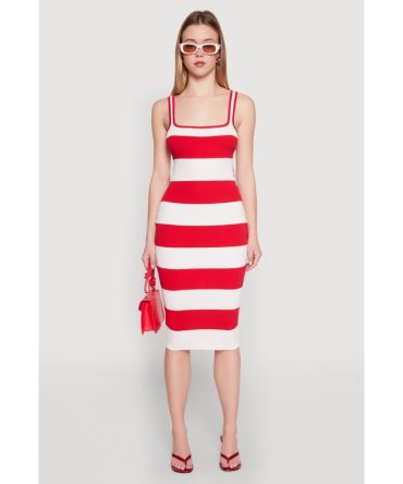 Open Tie Back Sleeveless Striped Bodycon Dress