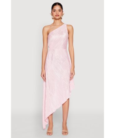 Plisse One Shoulder Asymmetrical Dress