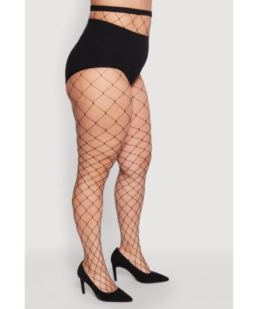 Plus Size Fishnet Patterned High Waist Tights
