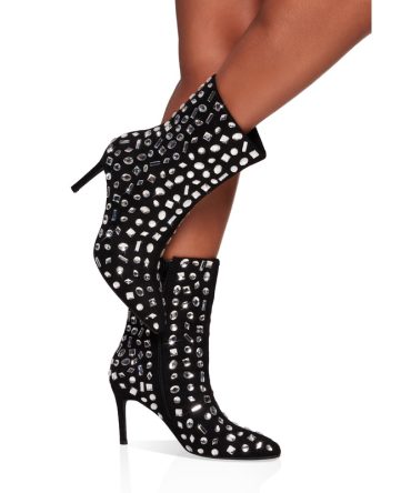Rhinestone Pointed Toe Stiletto Booties