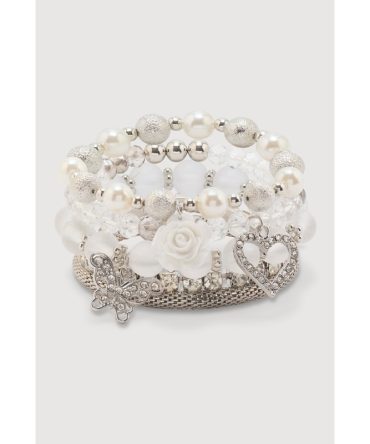 Rose Rhinestone Charm Bracelets Set of 5