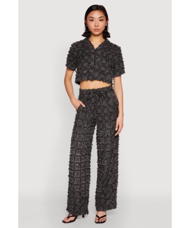 Spoon Jeans Plaid Frayed Wide Leg Pants