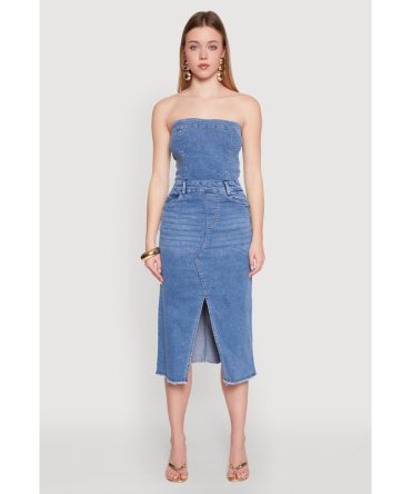 Spoon Jeans Slit Front Denim Tube Dress
