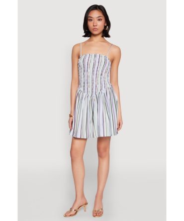 Spoon Jeans Smocked Stripe Mini Dress