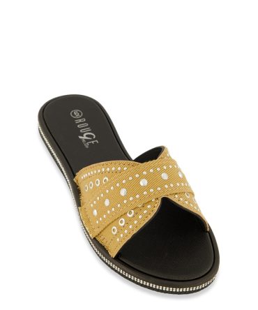 Studded Band Rhinestone Trim Slide Sandals