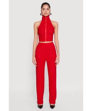 Textured Knit High Waist Pants