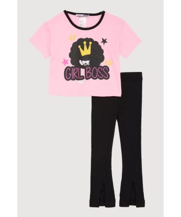 Toddler Girls Girl Boss Graphic Tee and Rib Knit Pants
