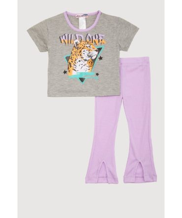Toddler Girls Leopard Graphic Top and Ribbed Knit Pants