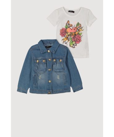 Toddler Girls Love Graphic Top and Denim Jacket