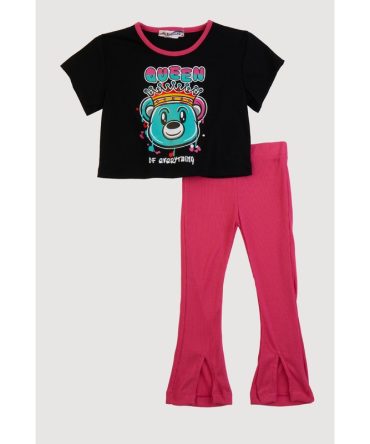 Toddler Girls Queen Graphic Tee and Rib Knit Pants
