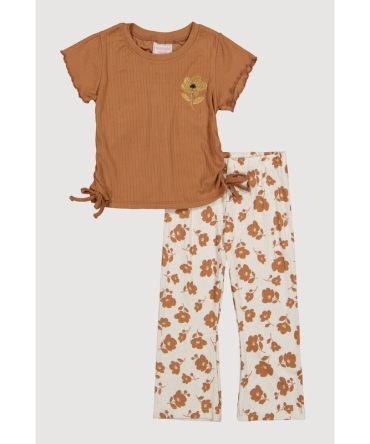 Toddler Girls Ribbed Short Sleeve Top and Floral Pants