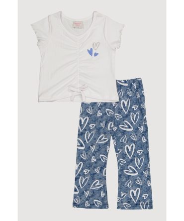 Toddler Girls Ruched Heart Top and Ribbed Knit Pants