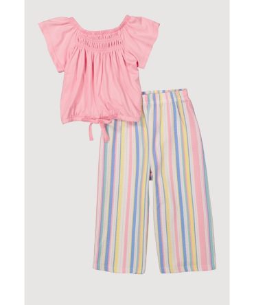 Toddler Girls Smocked Drawstring Top and Striped Palazzo Pants