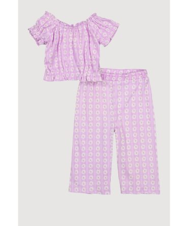 Toddler Girls Sunflower Print Top and Wide Leg Pants