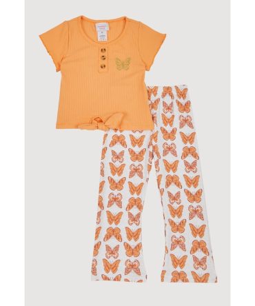 Toddler Girls Tie Front Short Sleeve Top and Pants
