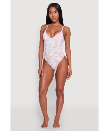Border Print One Piece Swimsuit