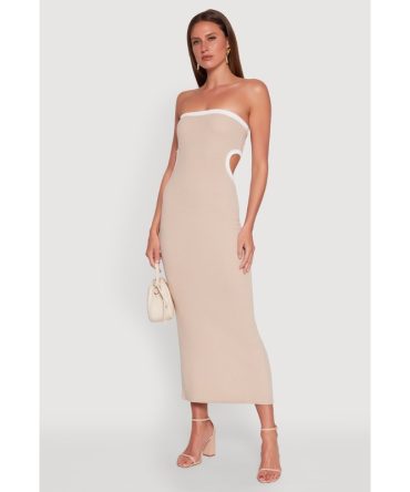Contrast Trim Cut Out Back Tube Dress