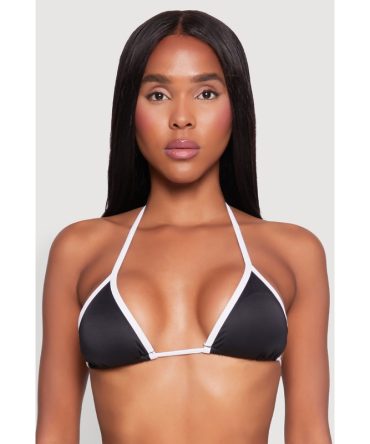 Contrast Trim Detail Triangle Swim Bikini Top