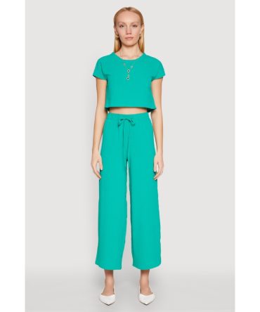 Crepe Knit Drawstring Wide Leg Pants