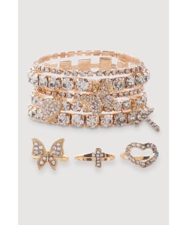 Cubic Zirconia Charm Stretch Bracelets with Rings