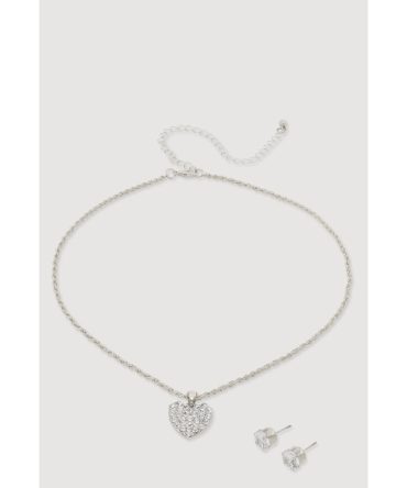 Cubic Zirconia Heart Necklace with Stud Earrings