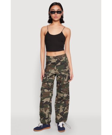 Drawstring Hem Cargo Camouflage Joggers