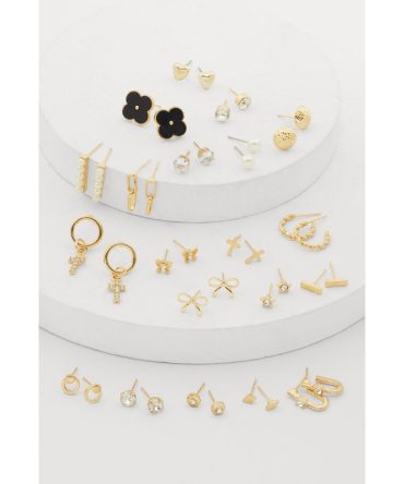 Faux Pearl Cubic Zirconia Assorted Earrings Set of 20
