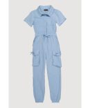 Little Girls Crepe Knit Smocked Cargo Romper