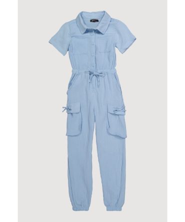 Girls Gauze Knit Utility Jumpsuit