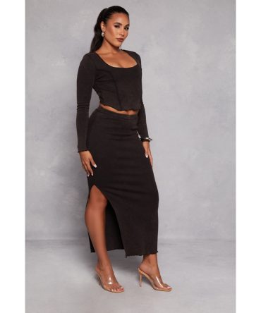 Madden Girl Lettuce Edge Side Slit Maxi Skirt