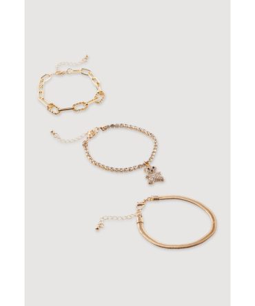 Rhinestone Bear Charm Bracelet Trio
