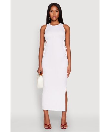 Ribbed Knit Side Cut Out Midi Dress