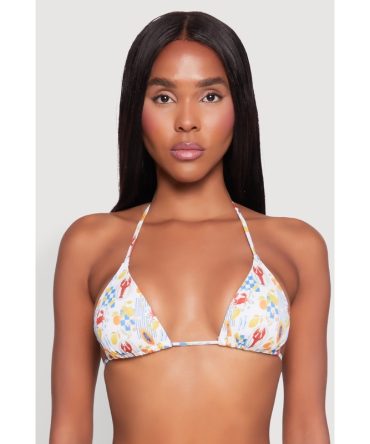 Tropical Crab Papaya Print Swim Bikini Top