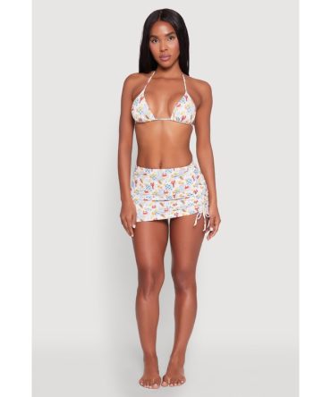 Tropical Printed Pattern Side Tie Cover Up