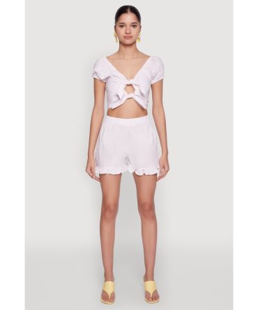 Almost Famous Ruffled Hem Striped Shorts