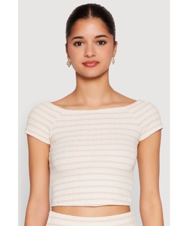 Almost Famous Textured Knit Striped Top