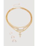 Box Clasp Chain Link Necklace with Stud Earrings