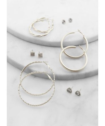 Cubic Zirconia Stud and Hoop Earring Set