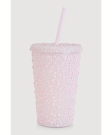 Faux Pearl Studded Tumbler and Straw