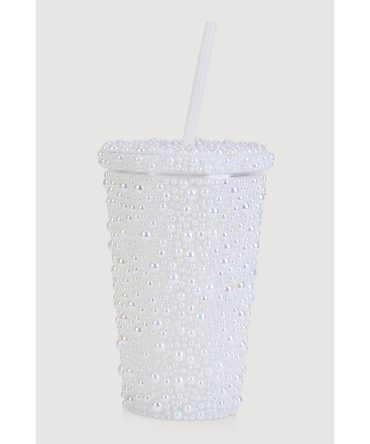 Faux Pearl Tumbler with Straw