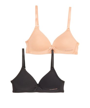 Girls Bebe Solid Wireless Bras 2 Pack