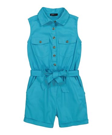 Girls Twill Tie Waist Utility Romper