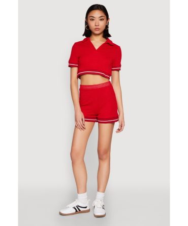 Textured Knit Varsity Stripe Shorts