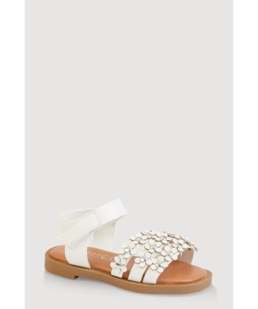 Toddler Girls Studded Flower Band Velcro Strap Sandals