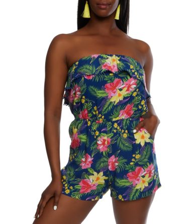 Tropical Print Strapless Romper