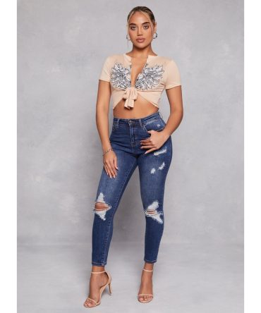 WAX Distressed High Waist Skinny Jeans