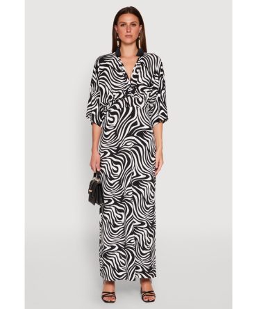 Zebra Print Plunge Maxi Dress