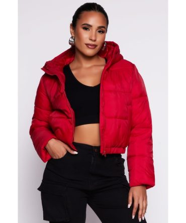 Zip Front Hooded Puffer Jacket