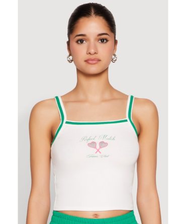 Almost Famous Contrast Trim Graphic Print Crop Cami