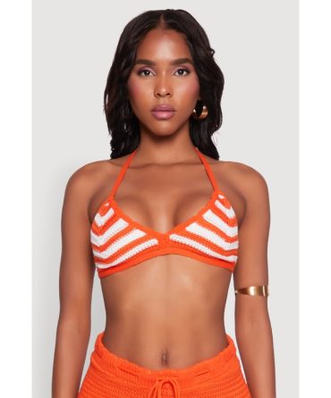 Almost Famous Crochet Striped Halter Crop Top